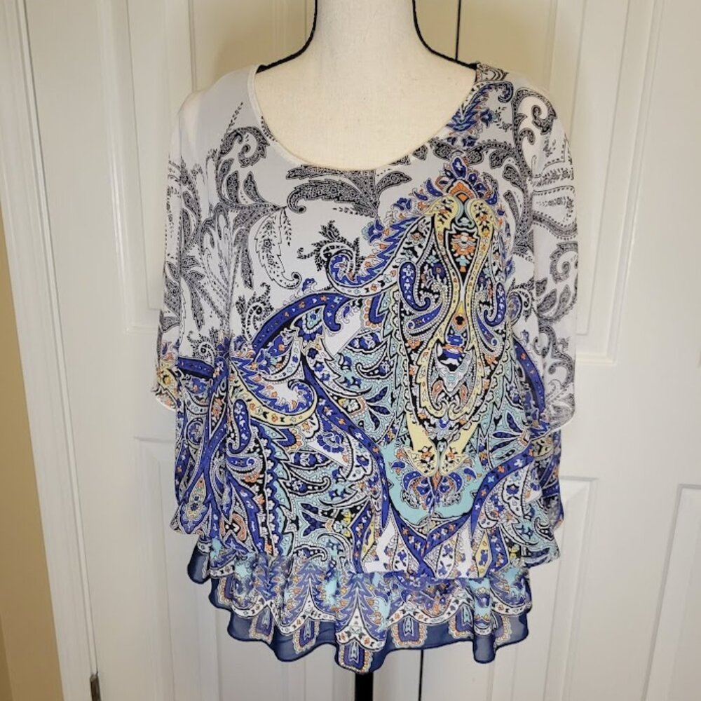 Milano Blue Paisley Layered Blouse – Size S
